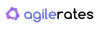 A logo for "AgileRates" with a purple and pink gradient abstract icon on the left and the text "agilerates" in a mix of purple and black on a white background.