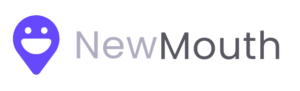 A logo for "NewMouth" with a smiling face icon to the left, coloured in purple with white eyes and mouth. The text "NewMouth" appears in a gradient from light to dark grey.