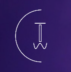 A logo for "The C Word" with a purple background, featuring a minimalistic white design that includes a letter "T" and a wavy letter "W" beneath it, surrounded by a crescent shape for the letter "C".