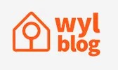 A logo for "Wyl Blog" in orange text with a stylized house outline and a location pin inside it to the left of the text.